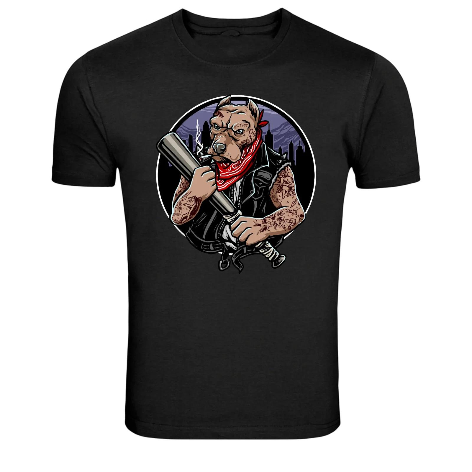 Gangster Dog With Bat Street Mafia Graphic T-Shirt M