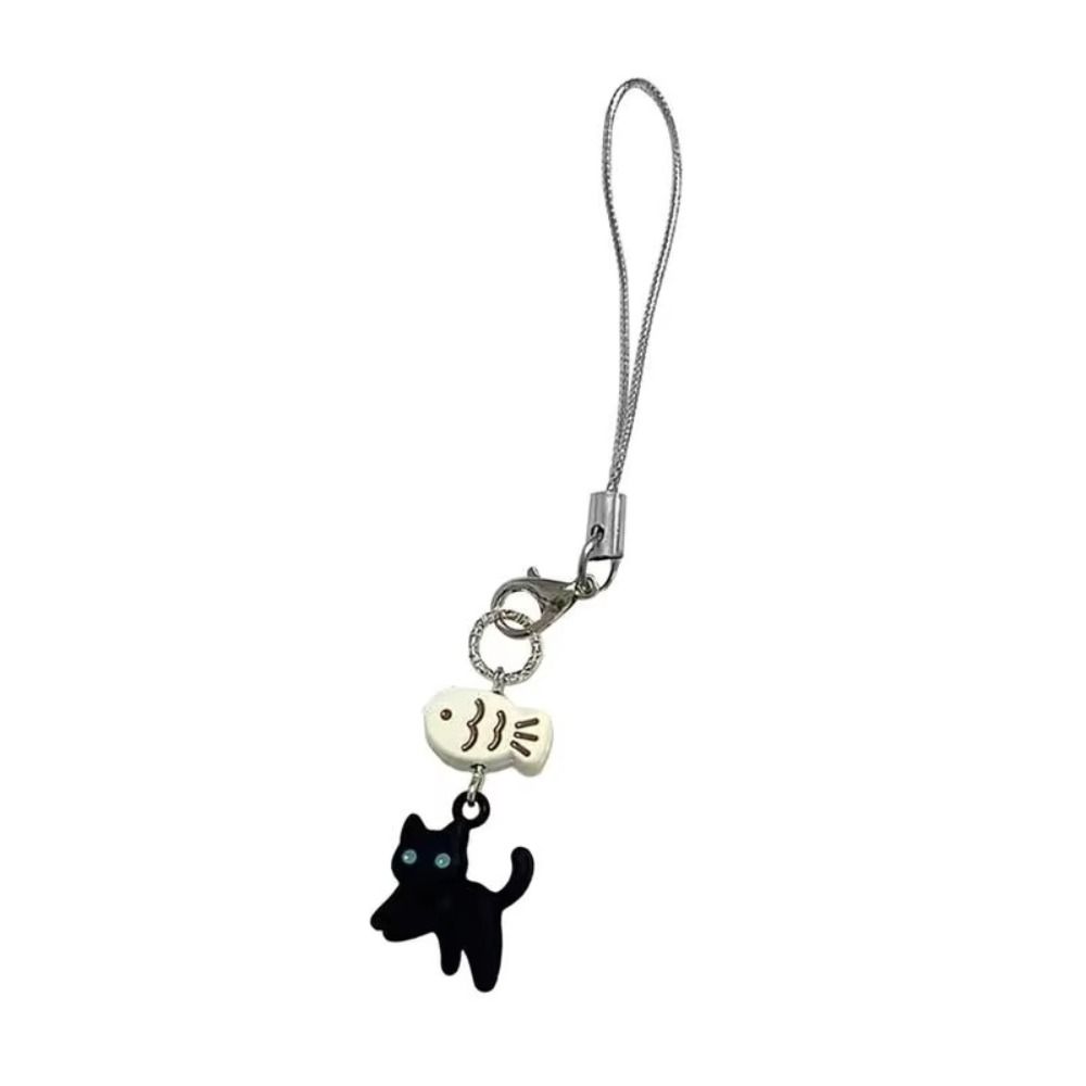 Cellphone Lanyard Black Cat Pendant Bag Decorative Mobile Phone Chain Y2K Phone Charms  Schoolbag