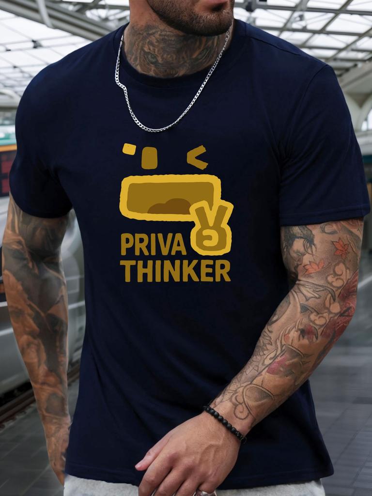Kurzarm T-Shirt PRIVA THINKER Herren 100% Baumwolle Muster Gedrucktes Hemd Sommer Rundhals Atmungsaktiv Lässig Mode Cooles T-Shirt
