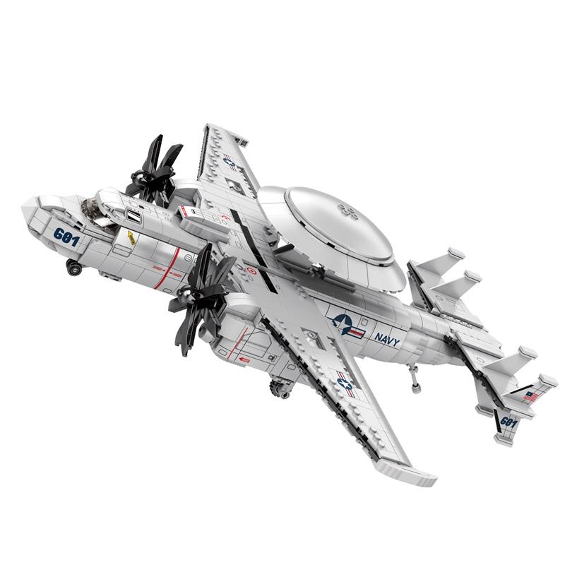 Non-Toxic 1126Cs E2 Early Warning Aircraft Building Blocks Military Air Force Fighter Plane Model Bricks Desktop Ornaments Kids Toys Gift