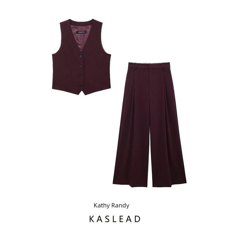 Kaslead New Arrival Women's Fashion Style V Neck Sleeveless Vest Waistcoat Pleated Pants 4749886 4391513