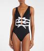 1011 European and American New Fast-selling Black and White V-neck Bow Hollow One-piece Swimsuit Female Thin 11191