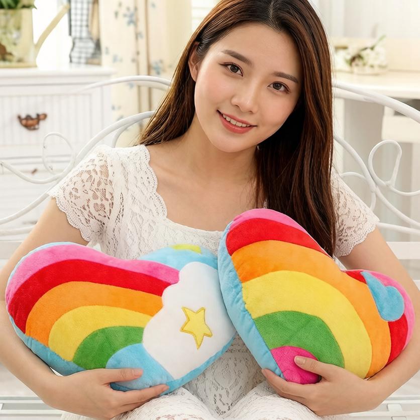 40X35Cm Rainbow Heart Plush Pillow Stuffed Colorful Sweet Cushion Sofa Chair Home Decoration Halloween'S Day Gift