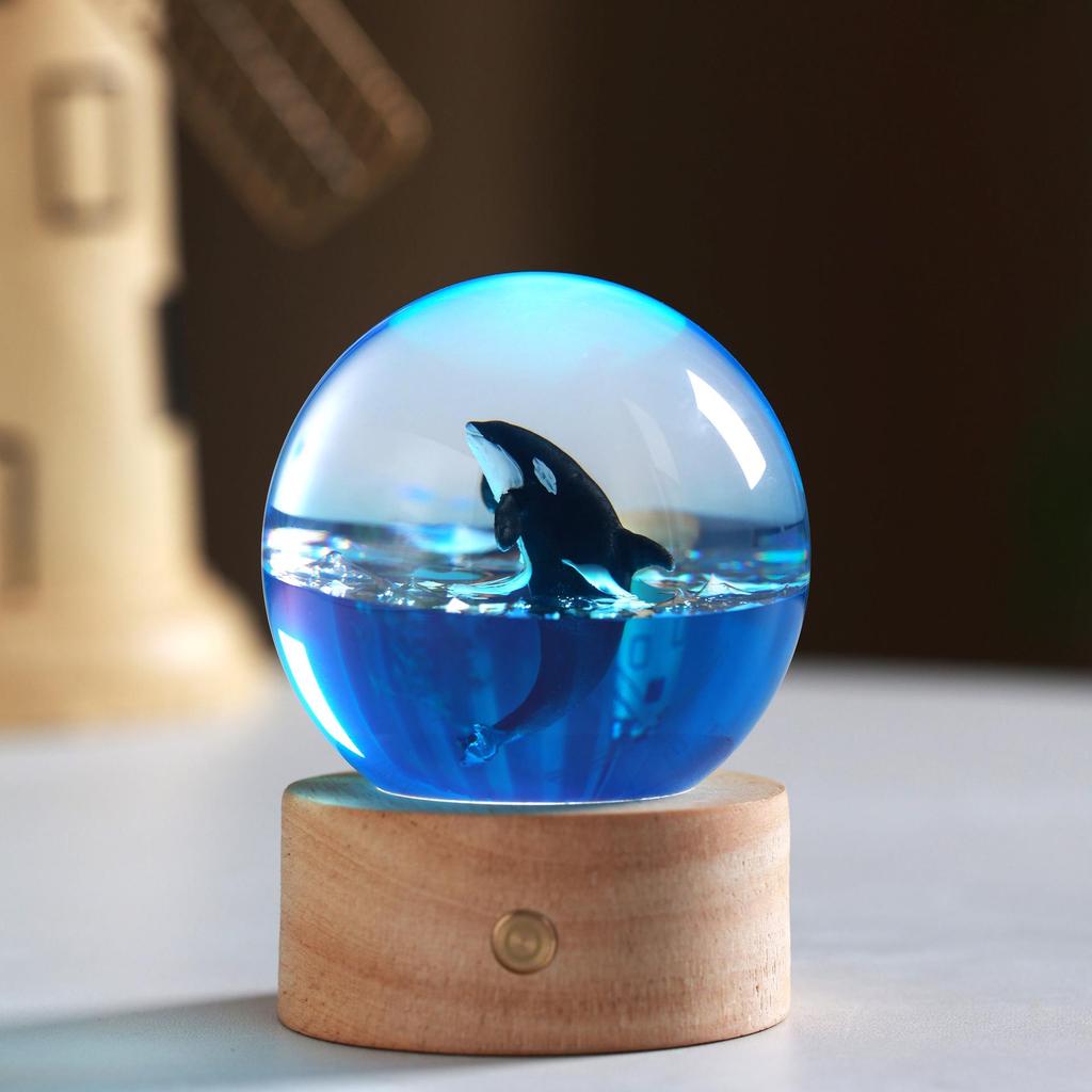 Ocean Whale Resin Crystal Ball Night Light Music Box – Ideal Birthday Gift for Kids & Friends