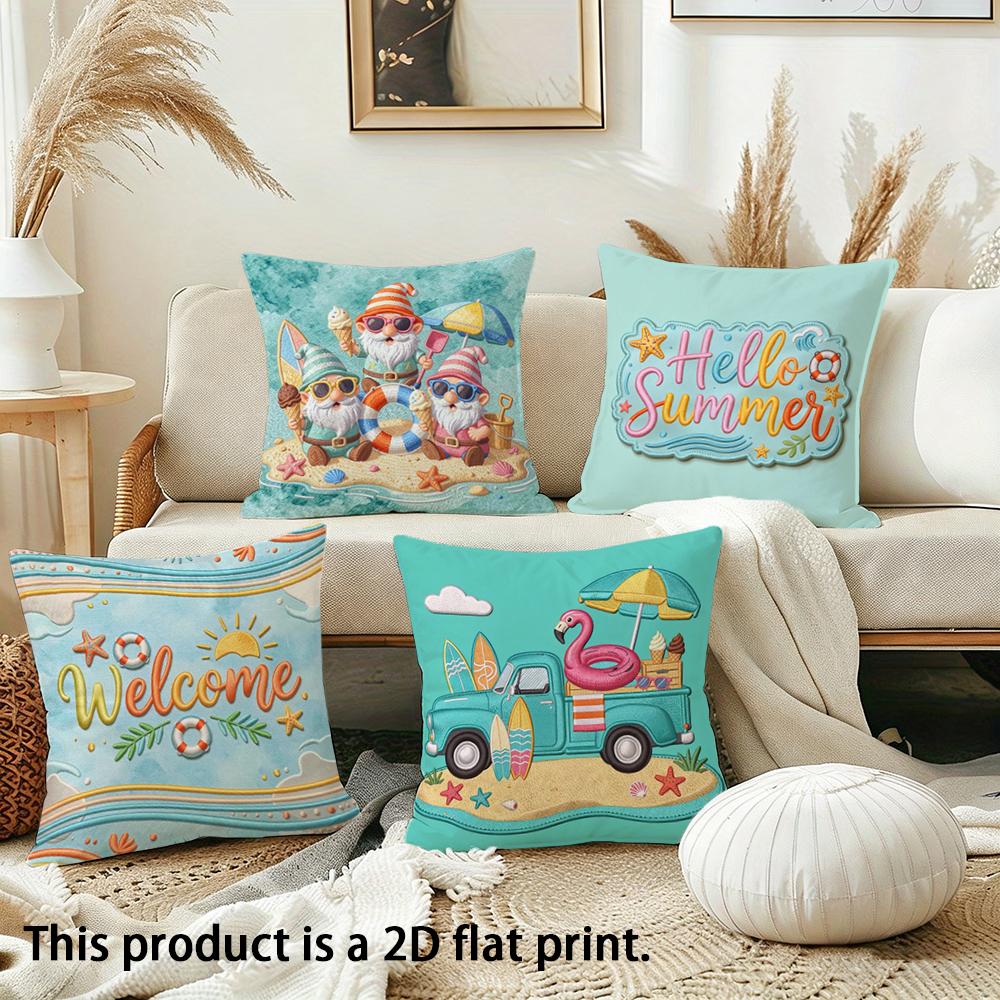 1/4pcs Summer Themed 2D Flat Print Pillow Covers Sofa Bed Cushion Cover Home Bedroom Decoration, 2D Flat Printing