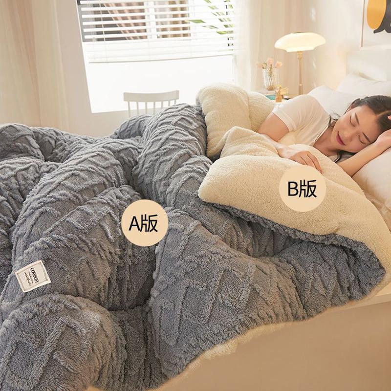Double-sided lamb velvet quilt winter thickened warm coral velvet comforter dormitory student quilt spring autumn cotton blanket