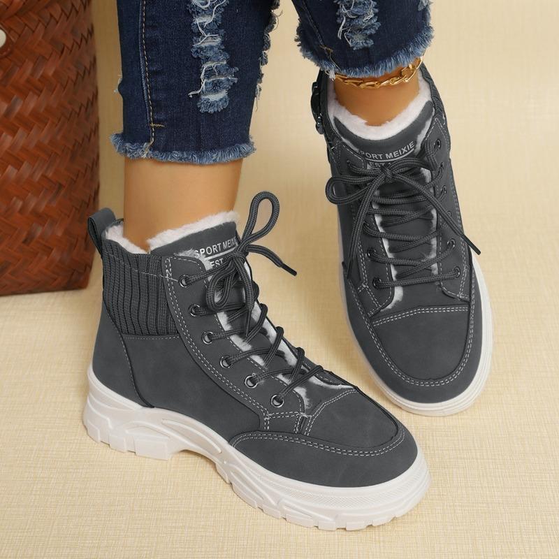 New winter high-top large-size thermal hiking shoes women's foreign trade thick-soled velvet lace-up short snow boots