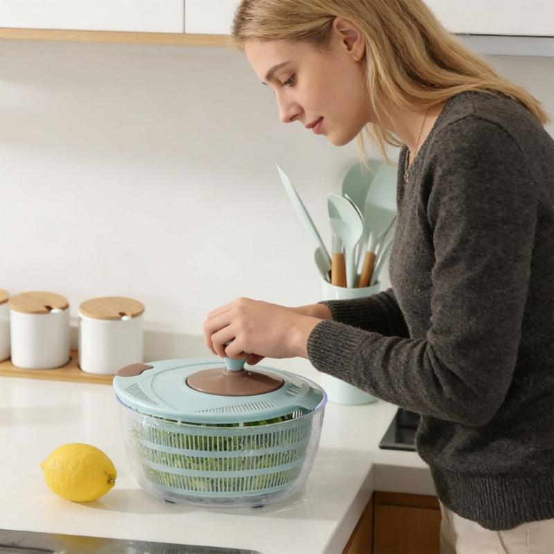 Salad Spinner with Clear Serving Bowl Lettuce Dryer Spinner Fruit and Veg Wash Drainer 25cm for Salad Preparation