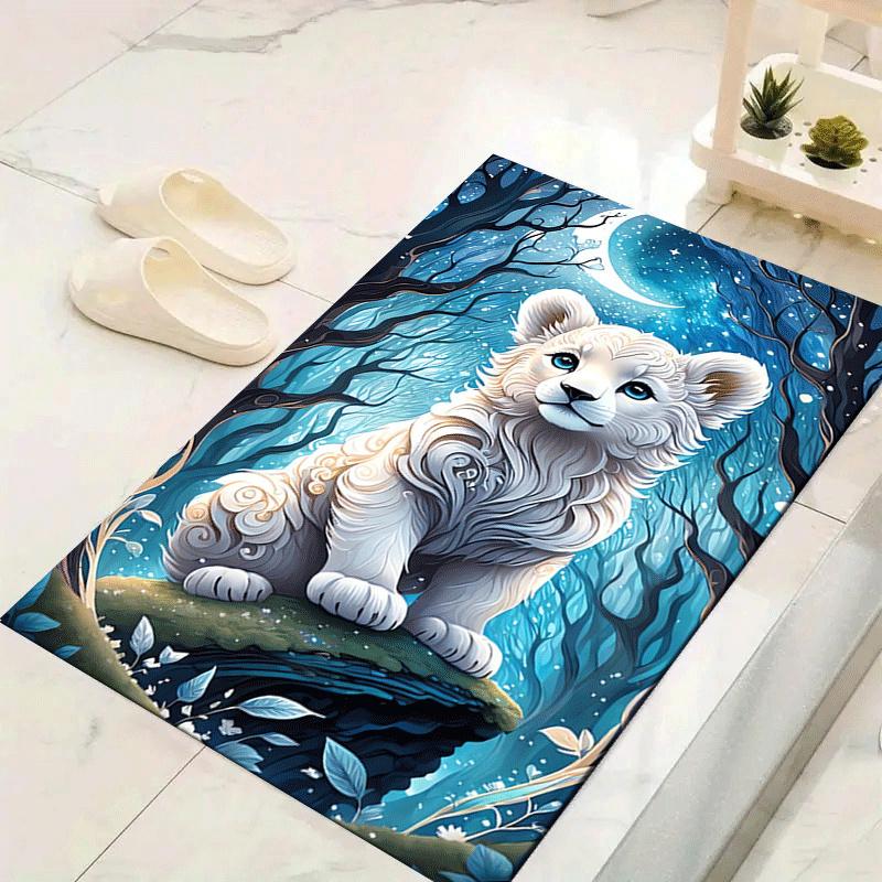 

1pc White tiger under the moon Print Design Area Rug - Soft, Anti-Slip, and Durable Gaming Room Decor for Bedroom 60cm by 90cm