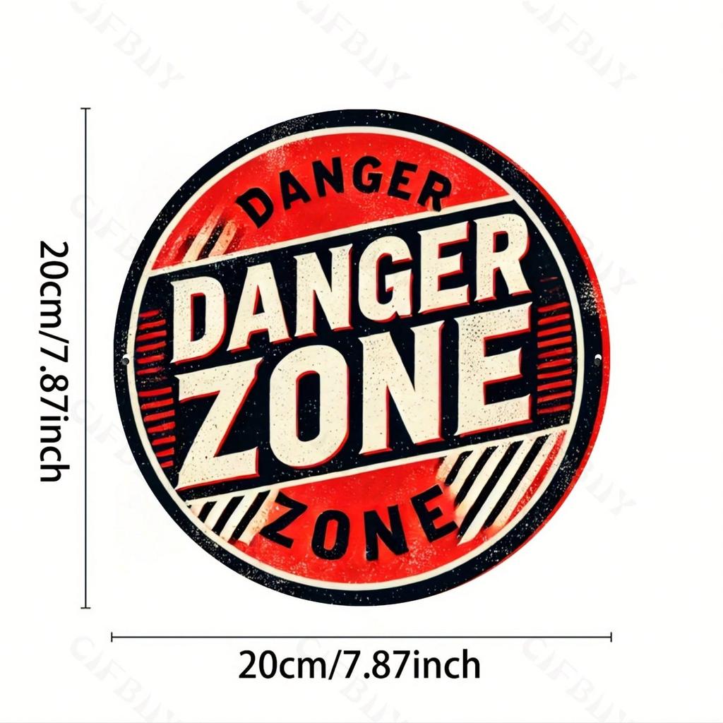 Vintage Gefahrenzone Runde Metall-Wandkunst-Schild 8x8 Zoll Aluminium-Dekor für Haus Garage Bar