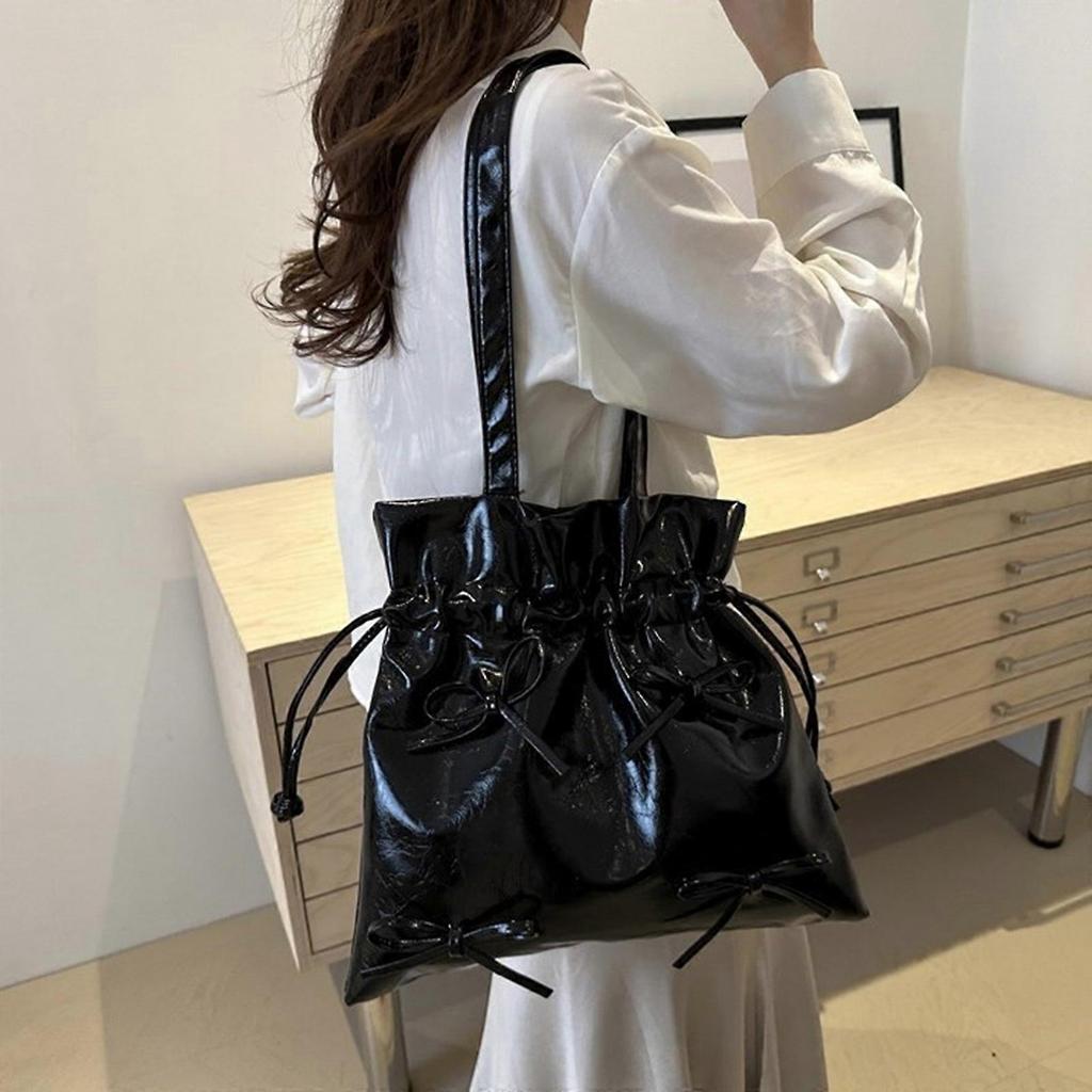 Aesthetic Armpit Bag for Women Girls Bows Shoulder Bag Handbag Student School Bag PU Leather Underarm Bag Bucket Bag White