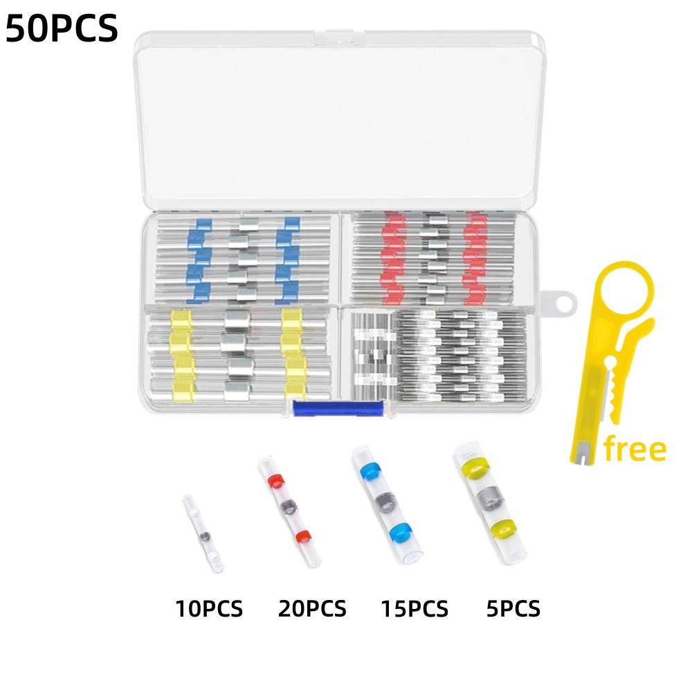 50/100Pcs Heat Shrink Butt Crimp Terminals Waterproof Solder Seal Electrical Connectors Wire Cable Splice Kit Automotive Marine