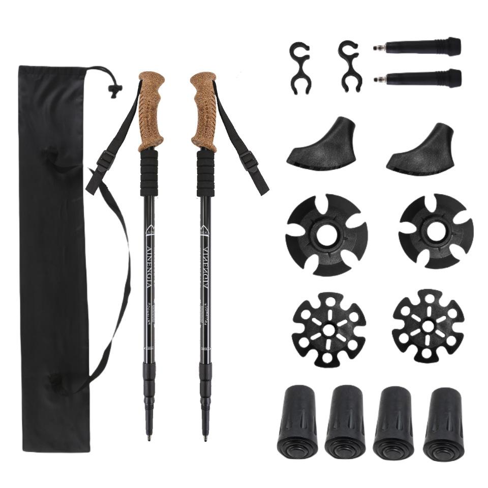 Hiking Pole Cork Three-Section Aluminum Alloy Telescopic Walking Stick Temu