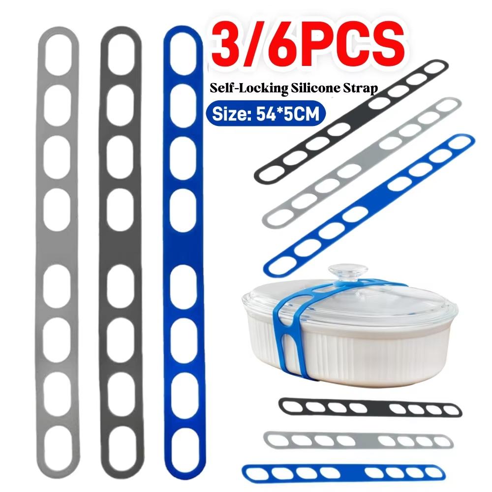 3/6pcs Silicone Lid Latch Strap Universal Pot Fixing Strap Reusable Pot Lid Holder Multipurpose Lids Lock Straps for Lunch Box