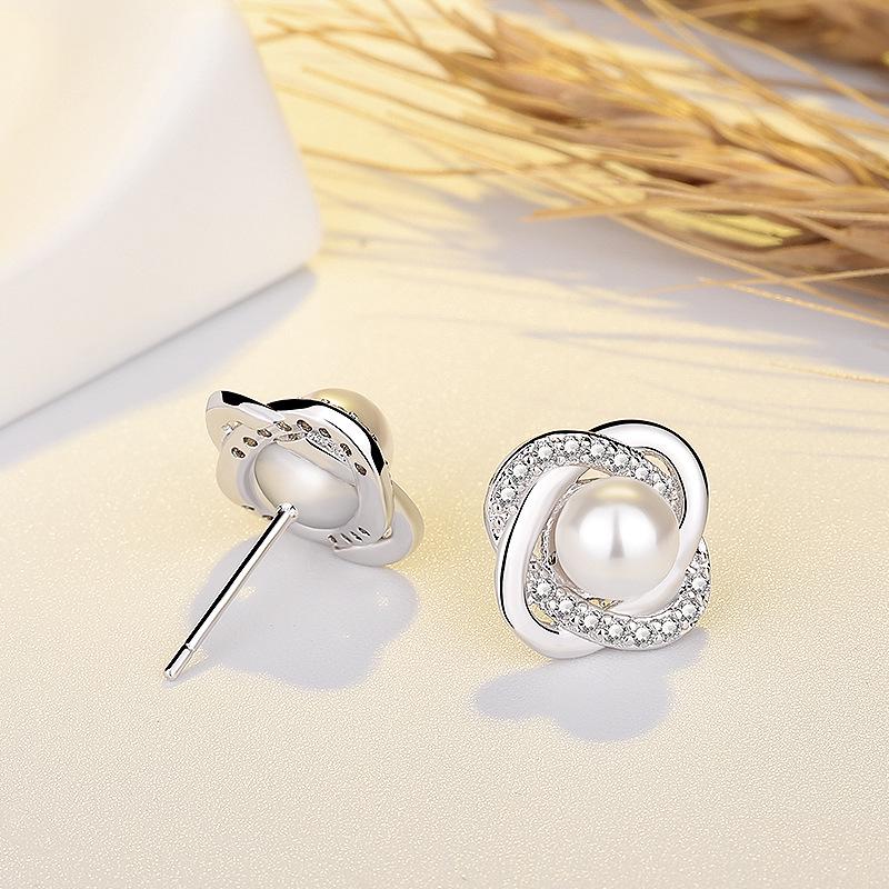 Qiaolanxuan Silver Needle Zircon Pearl Earrings Fashion Women's Jewelry