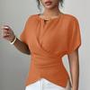 Ladies' Fashionable Casual Short Sleeved Slim Fit Cross Casual Temperament Top