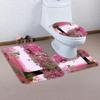 1/4 Pink Tree Shower Curtains, Toilet Seat Decoration, Shower Curtain With Carpet And Toilet Lid, 12 70.8X70.8 Inch Hooks