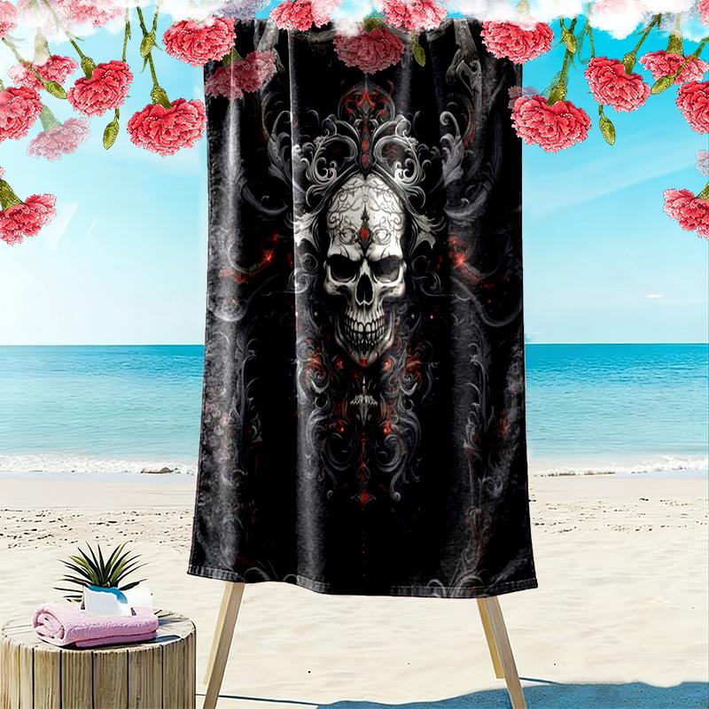 Dark Style Black Skull 2D Flat Print Beach Towel, Large Soft Quick Dry Towel for Beach Camping SwimmingZSTJ0915125