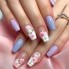Sweet Flower Long Wearable Press-On Nails - Simple Design, Ready Stock
