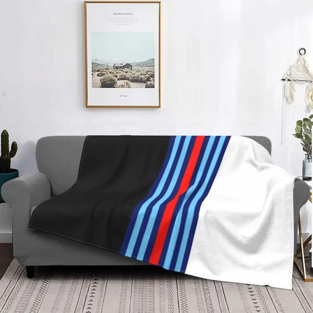 Ultra-Soft Fleece Martini Racing Team Throw Blanket Warm Flannel Stripe Motor Racing Blankets for Bedroom Office Sofa Quilt
