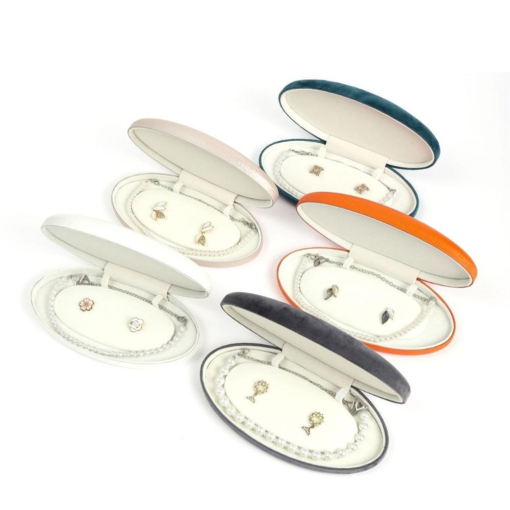 High-end Phantom PU Leather Pearl Box, Oval Velvet Jewelry Necklace Stud Set, Storage and Display