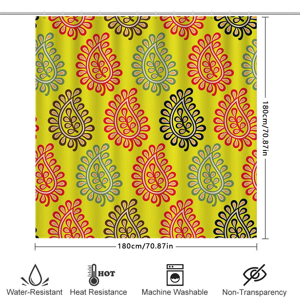 Brightly Colored Bath Shower Curtain Multicolored Floral Print Waterproof Fabric Bathroom Decor Set For Home Decoration (Yellow