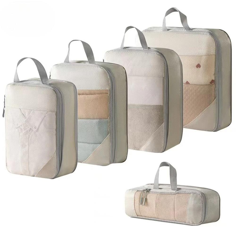 

5-Piece Compressed Organizer Set for Airplane Roadtrip Eco Bags for Clothes Toiletries Cosmetics Luggage Space Maximizer L