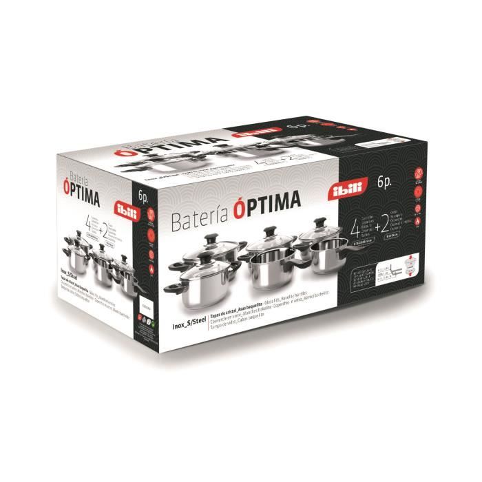 IBILI - 6dílná sada nádobí, Nerezová ocel, Skleněné poklice, Vhodné pro indukci