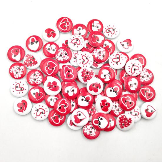 100Pcs Round Love Heart Wooden Buttons Sewing Scrapbooking Cards Craft DIY Decor