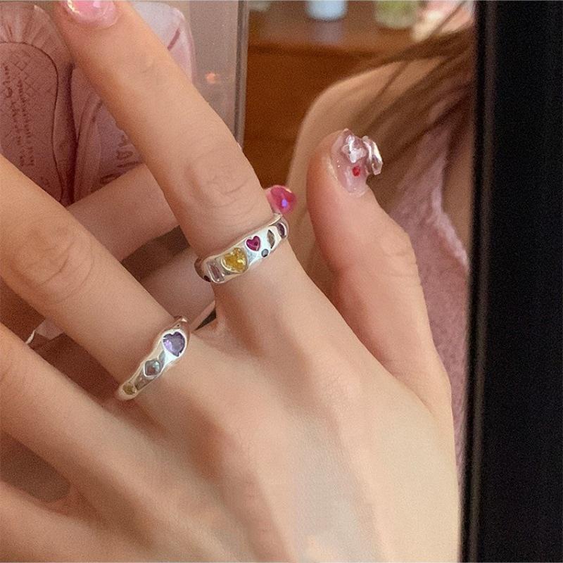 Women's French Retro Romantic Colorful Heart Zircon Adjustable Ring