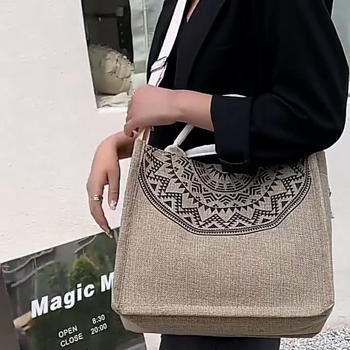 Casual Linen Handle Bags Female Large Capacity Shoulder Bags High Quality Handbag Totes Summer Beach Bags