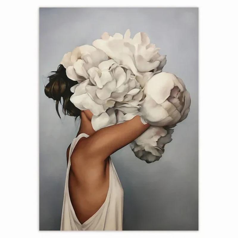 Nordic Classic Pop Wall Art Vibrant Flower Woman HD Canvas Oil Painting Poster  Print for Home Bedroom Living Room Decor  Gifts