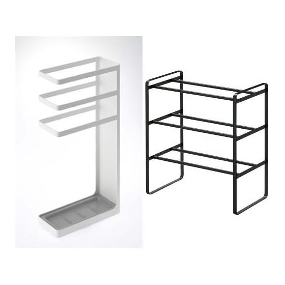 Yamazaki Jitsugyo Umbrella Stand Layer Slim White 7932 + Yamazaki Jitsugyo Telescopic Shoe Rack Frame 3 Tiers Black 7556