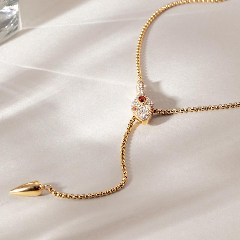 Luxury Snake Shape Zircon Adjustable Necklace For Women Gold Pvd Plated Stainless Steel Waterproof Jewelry