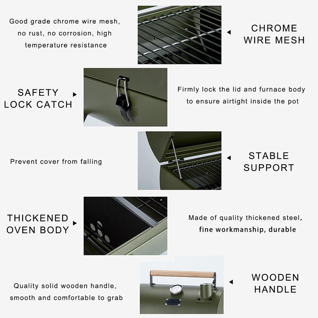 Red / Green Portable BBQ Grill Thickened Charcoal Barbecue Stove Pit Patio Yard Meat Cooker Set for Camping Picnic Outdoor