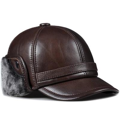Neue Winter Herren Echtleder Bombermütze Verdicktes Leder Rindsleder Baseballkappen Mit Warmen Papa-Hüten Gehörschutz Outdoor