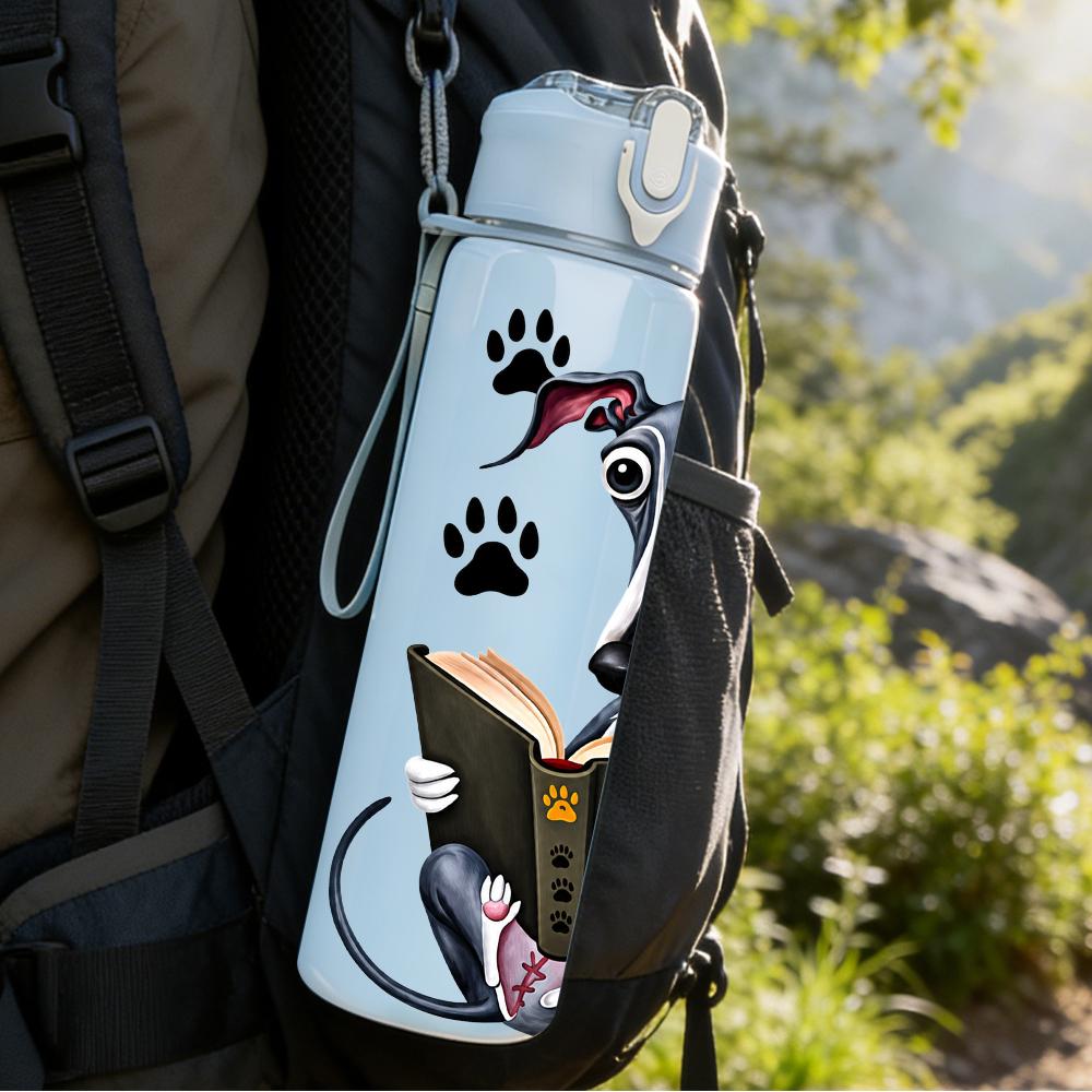 1 PZ Levriero da Lettura Cane 750ml Colore Plastica Borraccia Sportiva Tappo a Vite Anti-perdita con Cannuccia Pieghevole Adatta per Sport Ufficio Uso Domestico
