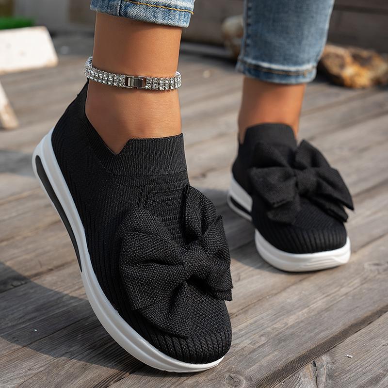 Fashion Fashion Bowknot Elastic Knitted Socks Sneakers Women Lightweight Slip On Walking Shoes Woman Comfortable Non Slip Casual Shoes