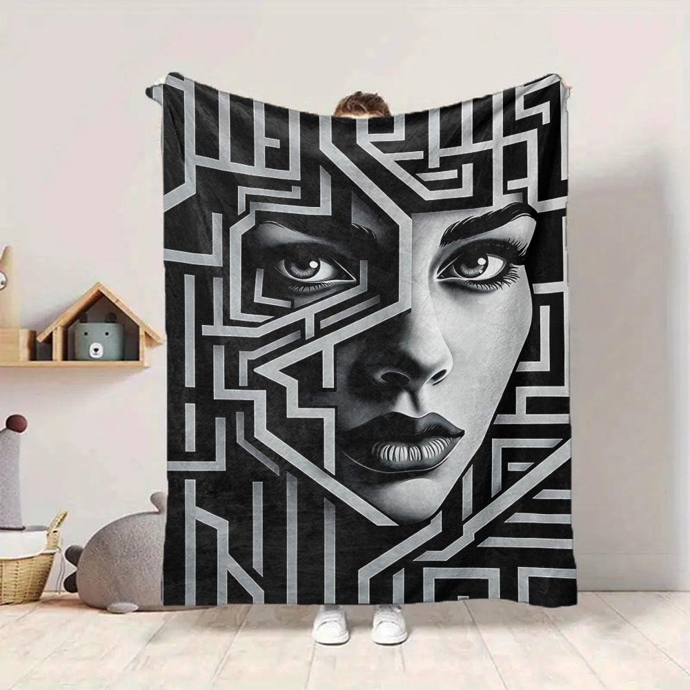 1pc Face Pattern, Abstract Art Blanket Soft All Season Throw with Vibrant Design, Perfect for Home, Travel, and Gifts, Ideal for Naps and Camping