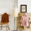 Girls Spring Autumn Ribbed Long Sleeve Dress Solid Button Front Round Neck Casual Chic Kids Clothing