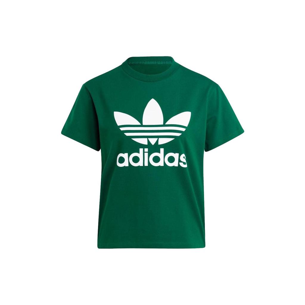 Adidas Originals Letter Logo Printed Round Neck Pullover Short Sleeve T-Shirt Women Tops Dark-Green IB7424