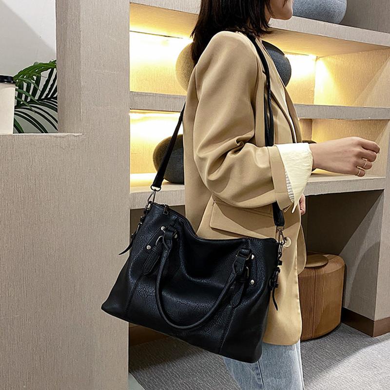 Large Capacity Tote Bag Retro Designer Women Handbags Soft Pu Leather Multi-Pocket Casual Ladies Shoulder Crossbody Bag