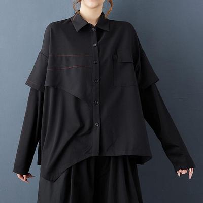 Krekli un blūzes ar garām piedurknēm, liela izmēra, vintage, melnas, blūzei, ikdienas, brīvas, pavasara, rudens topi sievietēm, krekli ar pogām