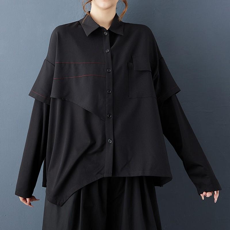 

Рубашки и блузки винтажные черные оверсайз с длинным рукавом для блузки Повседневные свободные весенне-осенние топы женская рубашка на пуговицах