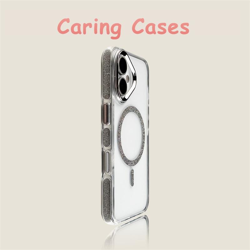 

For iPhone 17 Pro Max Case Purple Glitter Edge Magnetic Plated Lens Clear Acrylic Cover Compatible with iPhone 16 15 14 13 12 11 iPhone17 Pro темно-сірий