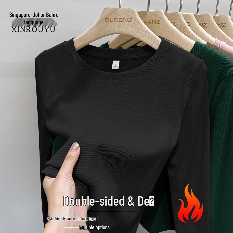 Maglia Termica da Donna a Coste in Pile, Manica Lunga, Girocollo, Caldo Strato Base per Autunno e Inverno