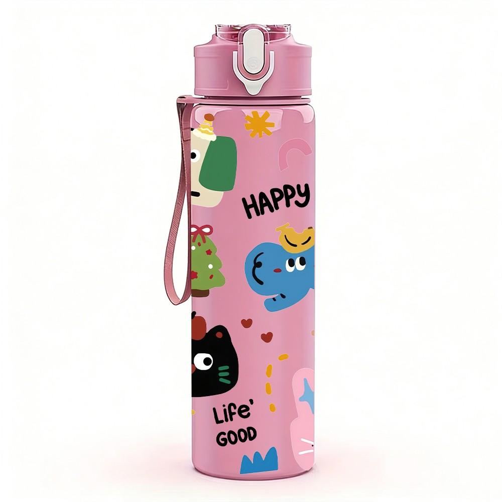 1PC Animal Avatar Collection Print 750ml Color Plastic Sports Water Bottle Leakproof Flip Straw Lid Suitable for Sports Office Home Use