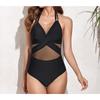 Women European Style Solid Mesh Sexy One Piece Swimsuit