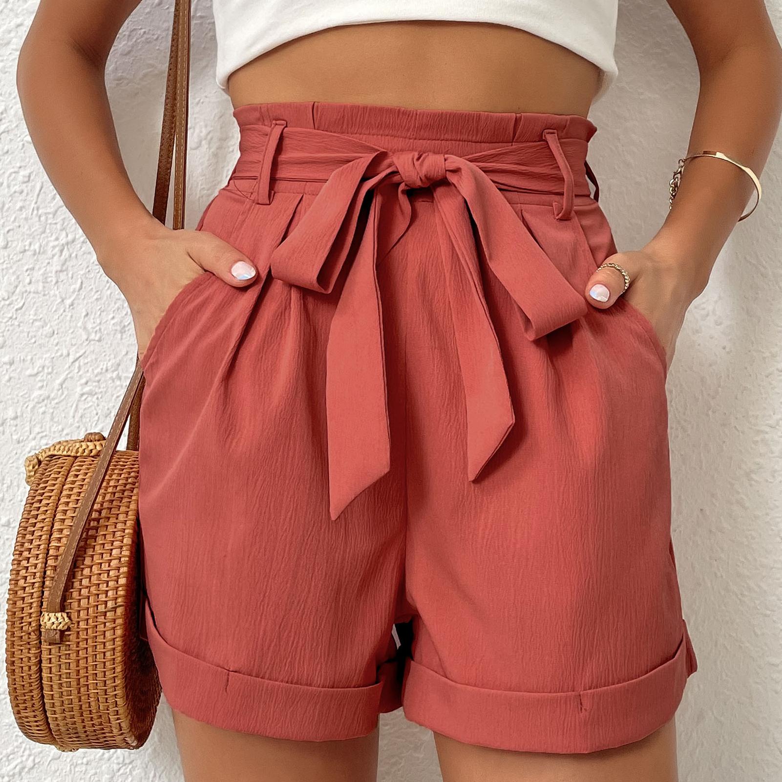 

YYFS женские модные повседневные однотонные спортивные шорты с высокой талией и принтом XL