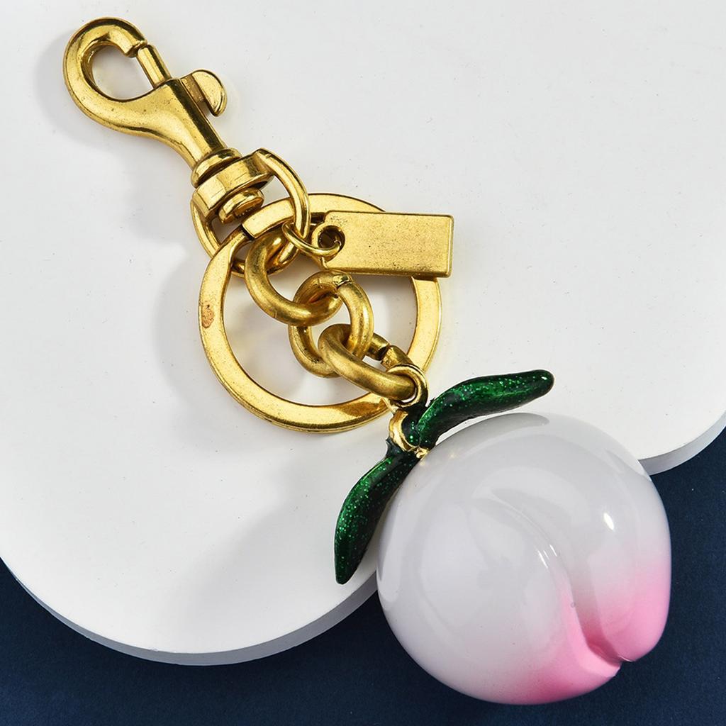Cute Peach Shaped Keychain Alloy Resin Key Ring Accessory Decorative Bag Hanging Decoration Gift for Women Girls